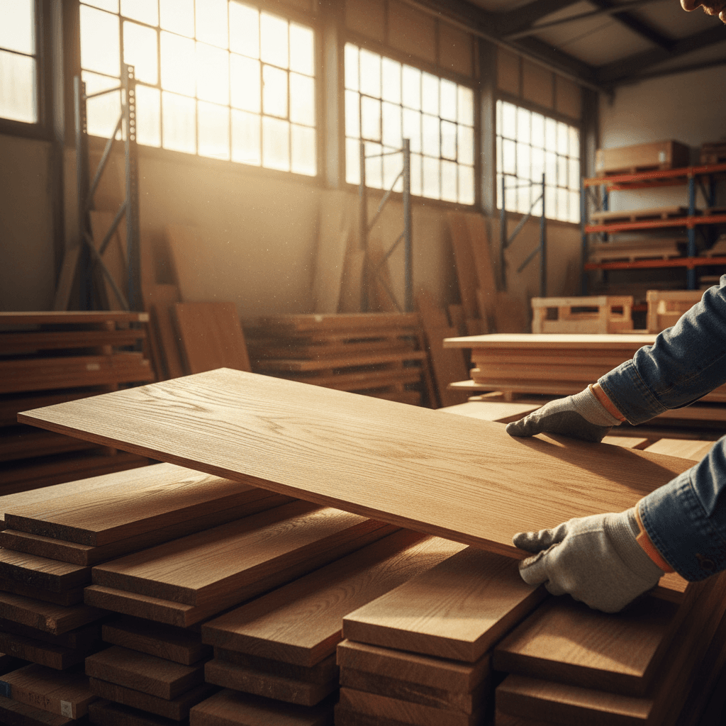 Close-up of bundled construction timber ready for dispatch